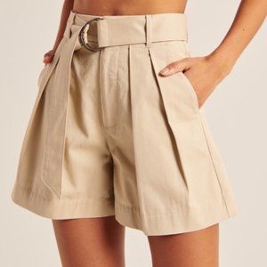 Abercrombie and Fitch High-Waisted Pleated and Belted Khaki Shorts XS